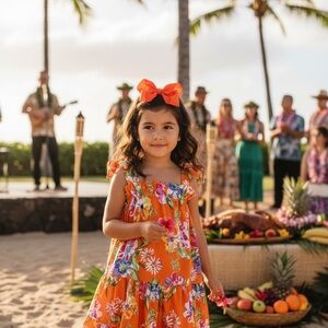 Rare Editions Girls Orange Floral Ruffled Sundress Size 6 Fully Lined